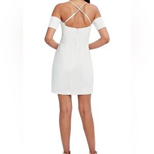 BCBG Fitted Off The Shoulder Short Sleeve Adjustable Spaghetti Strap Dress